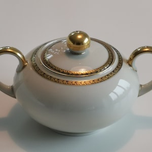 Eschenbach Vintage Gold Encrusted Fine Bone China Porcelain Sugar Bowl gilded with gold, Germany (c.1950s)