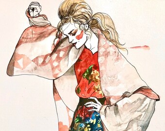 Dolce Fashion Illustration Original  Watercolour Artwork Ink Sketch Painting