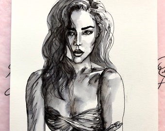 Fashion Lingerie Drawing Illustration Inktober Original Artwork Ink Sketch Wall Art