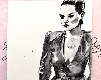 Leather Kate Moss Fashion Drawing Illustration Inktober Original Artwork Ink Sketch Wall Art