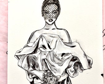 Fashion Drawing Illustration Inktober Original Artwork Ink Sketch Wall Art