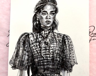 Valentino Goddess Fashion Drawing Illustration Inktober Original Artwork Ink Sketch Wall Art