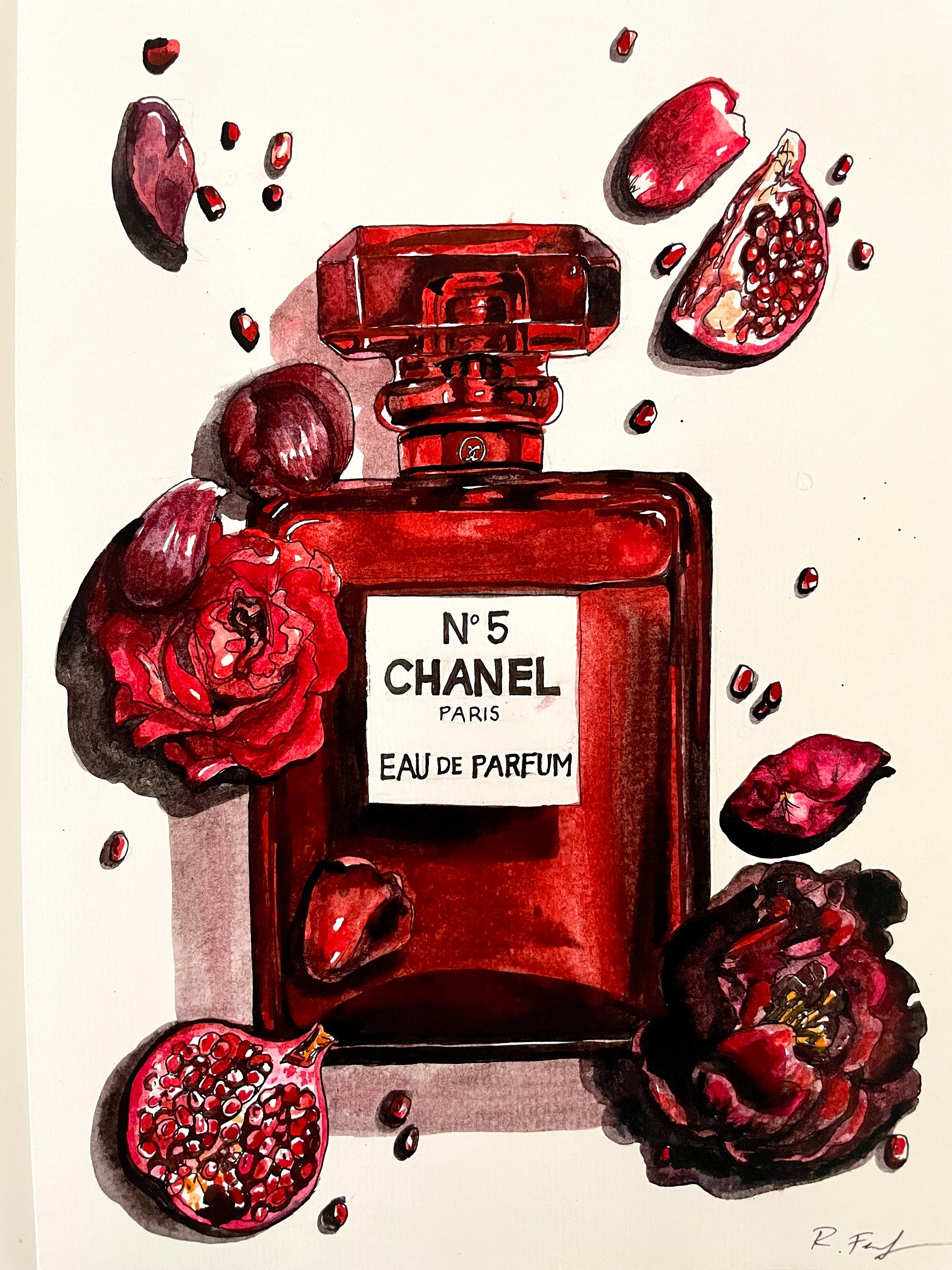 Parfum Red Fashion Illustration Original Wall Art Watercolor 