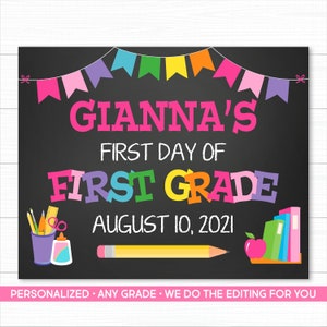 Personalized First Day of School Sign: Printable Keepsake (Digital JPG)