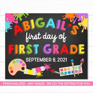 First Day Of School Sign, Art First Day of School Sign, Rainbow First Day of School Sign, Girl First Day of School, Personalized School Sign