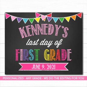 Last Day Of School Sign PRINTABLE, Last Day of School Prop, ELearning, Girl Last Day Of School Sign, Printable Chalkboard Last Day of School