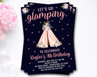 Glamping Birthday Invitation: Camping Sleepover Party (Digital or Printed)