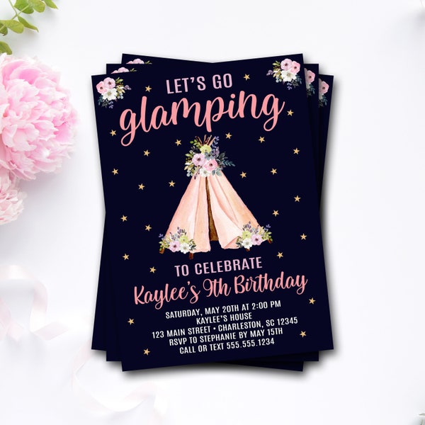 Glamping Birthday Invitation, Glamping Invitation, Glamping Party, Camping Birthday, Camping Party, Sleepover Birthday, Slumber Party Invite