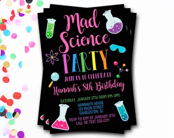 Mad Science Birthday Invitation: Lab Party (Digital or Printed)