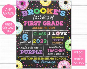 Donut First Day of School Sign, Chalkboard Style (Printable)