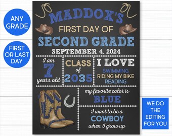 Cowboys Schulanfang Schulschild Schild, personalisiert (Digitaler Download)