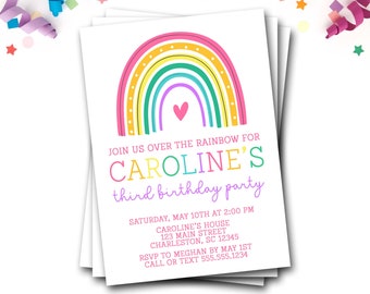 Rainbow Birthday Invitation: Over The Rainbow Party (Digital or Printed)