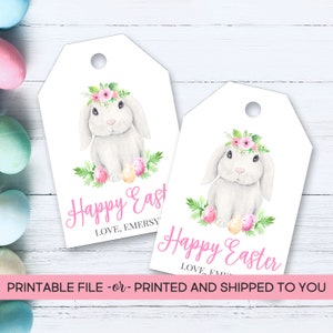 Easter Tags, Printable Easter Tags, Easter Bunny Tags, Flower Bunny Tags, Easter Treat Tags, Personalized Easter Tags, Easter Favor Tags