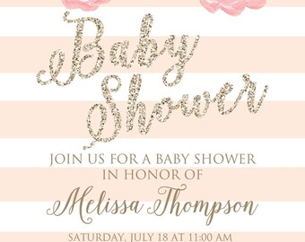 Baby Shower Invitation, Pink And Gold Baby Shower Invitation, Watercolor  Flower Baby Shower Invitation, Girl Baby Shower Invitation