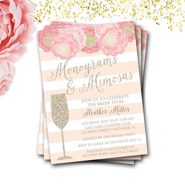 Monograms And Mimosas Bridal Shower Invitation, Monograms And Mimosas Invitation, Brunch Invitation, Monogram Bridal Shower, Monogram Invite