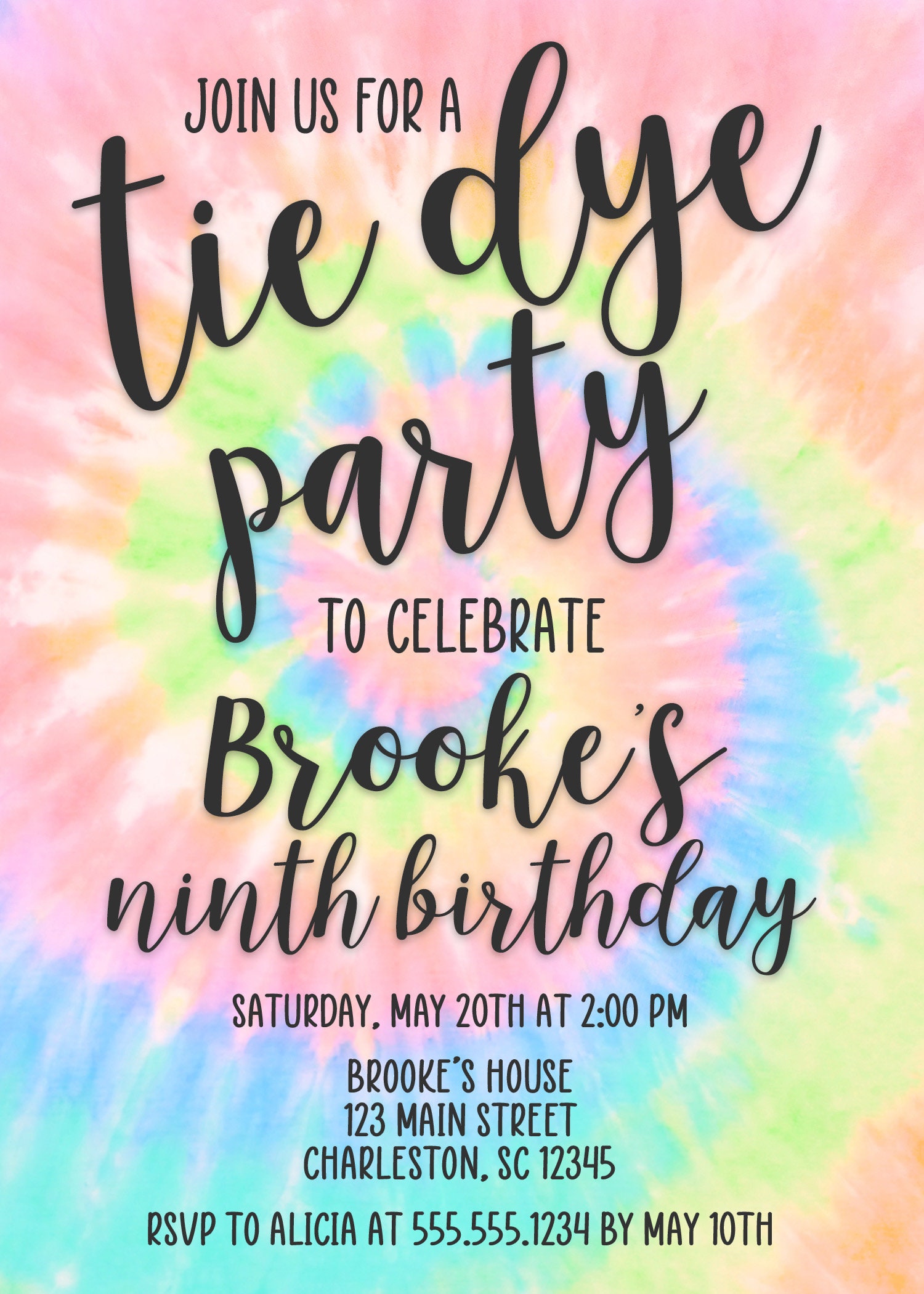 Tie Dye Birthday Invitation Tie Dye Party Invite Tie Dye Etsy