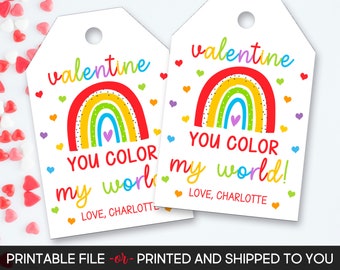 Valentine's Day Tag, Rainbow Valentine's Tag, Colorful Valentine Tag, Personalized Valentine's Tag, Valentine Printable or Printed Tags