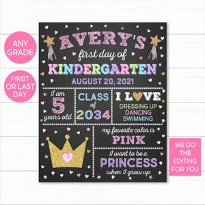 First Day Of School Sign, Girl First Day Of School Sign, Princess First Day of School Sign, School Chalkboard, Last Day Of School Sign