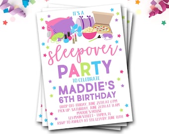 Sleepover Birthday Invitation: Pajama Party Invite (Digital or Printed)