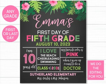 Tropical First Day of School Sign: Printable Girl Chalkboard (Digital Download)