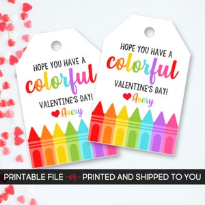 Crayon Valentine's Day Tag, Crayon Valentine's Tag, Colorful Valentine, Rainbow, Personalized Valentine's Tag,Printable Valentine's Day Tags