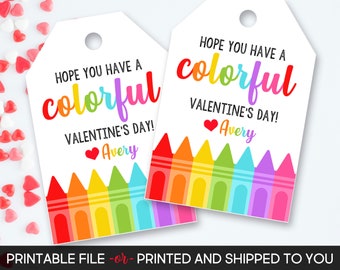 Crayon Valentine's Day Tag, Crayon Valentine's Tag, Colorful Valentine, Rainbow, Personalized Valentine's Tag,Printable Valentine's Day Tags