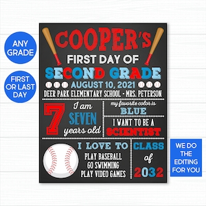Baseball First Day Of School Sign, Back To School Sign, First Day Of School Chalkboard, 1st Day Of School Sign, Boy First Day of School Sign