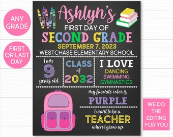 First Day Of School Sign, Backpack School Sign, Rainbow School Sign, First Day Of School Chalkboard, Girl First Day Of School Printable Sign