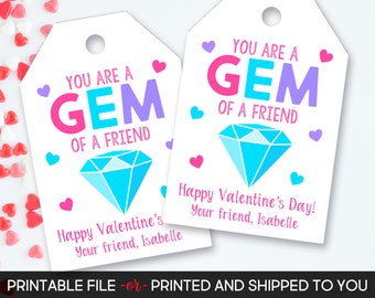 Gem Valentine's Day Tag, Gem Valentine's Tag, Gem of a Friend, Gem Tags, Personalized Valentine's Tag, Printable Valentine's Day Tags