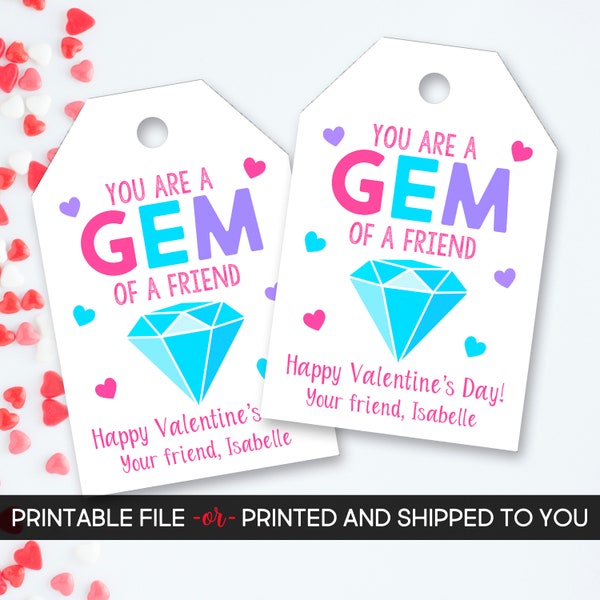 Gem Valentine's Day Tag, Gem Valentine's Tag, Gem of a Friend, Gem Tags, Personalized Valentine's Tag, Printable Valentine's Day Tags