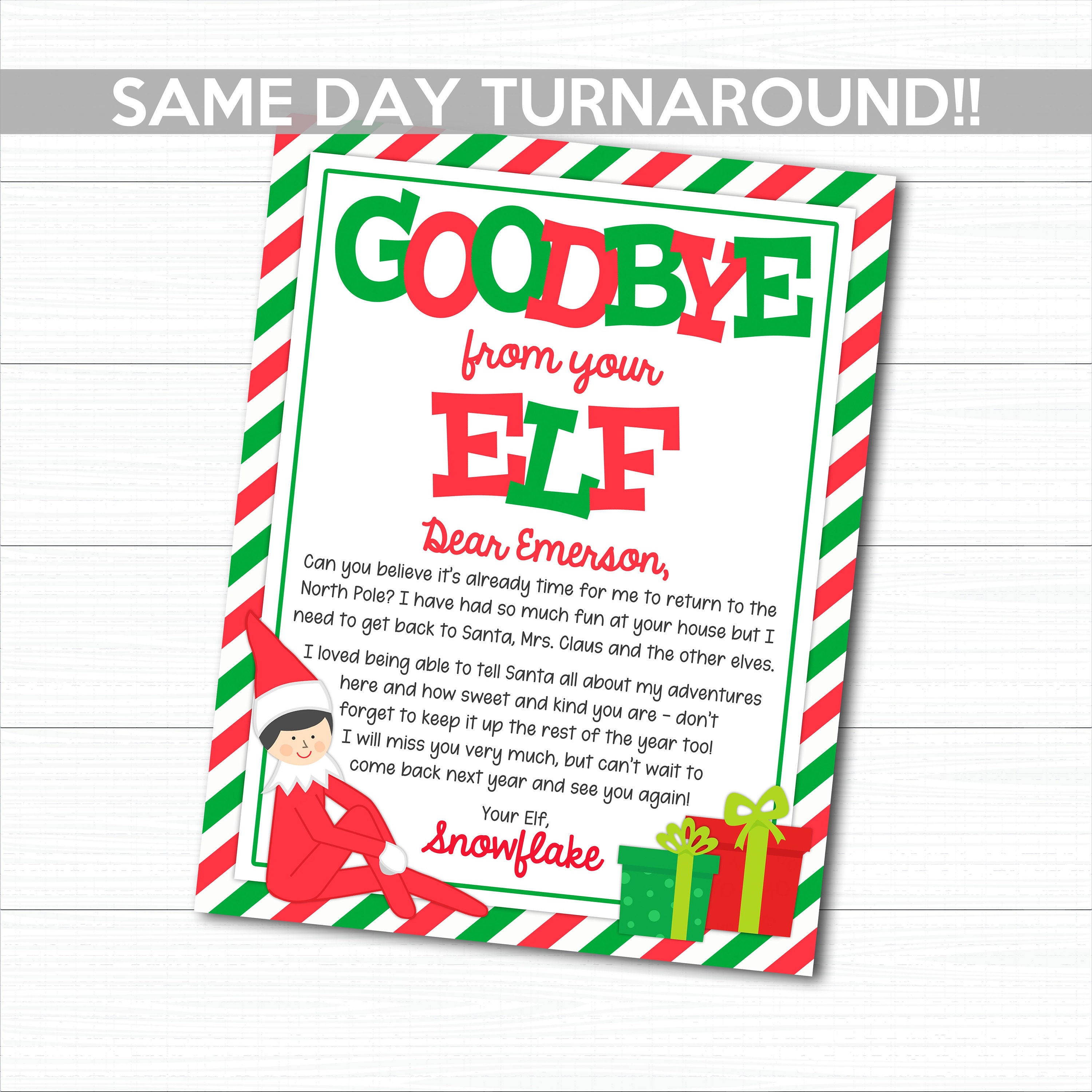 PRINTABLE Elf Goodbye Letter Personalized Elf Goodbye | Etsy