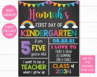 Rainbow First Day of School Sign: Chalkboard Printable (Digital Download)