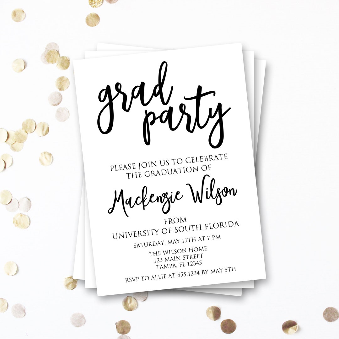 Graduation Party Invitation, Graduation Invitation, Black and White