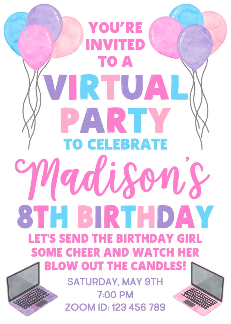 Virtual Birthday Party Invitation Virtual Party Invitation Etsy