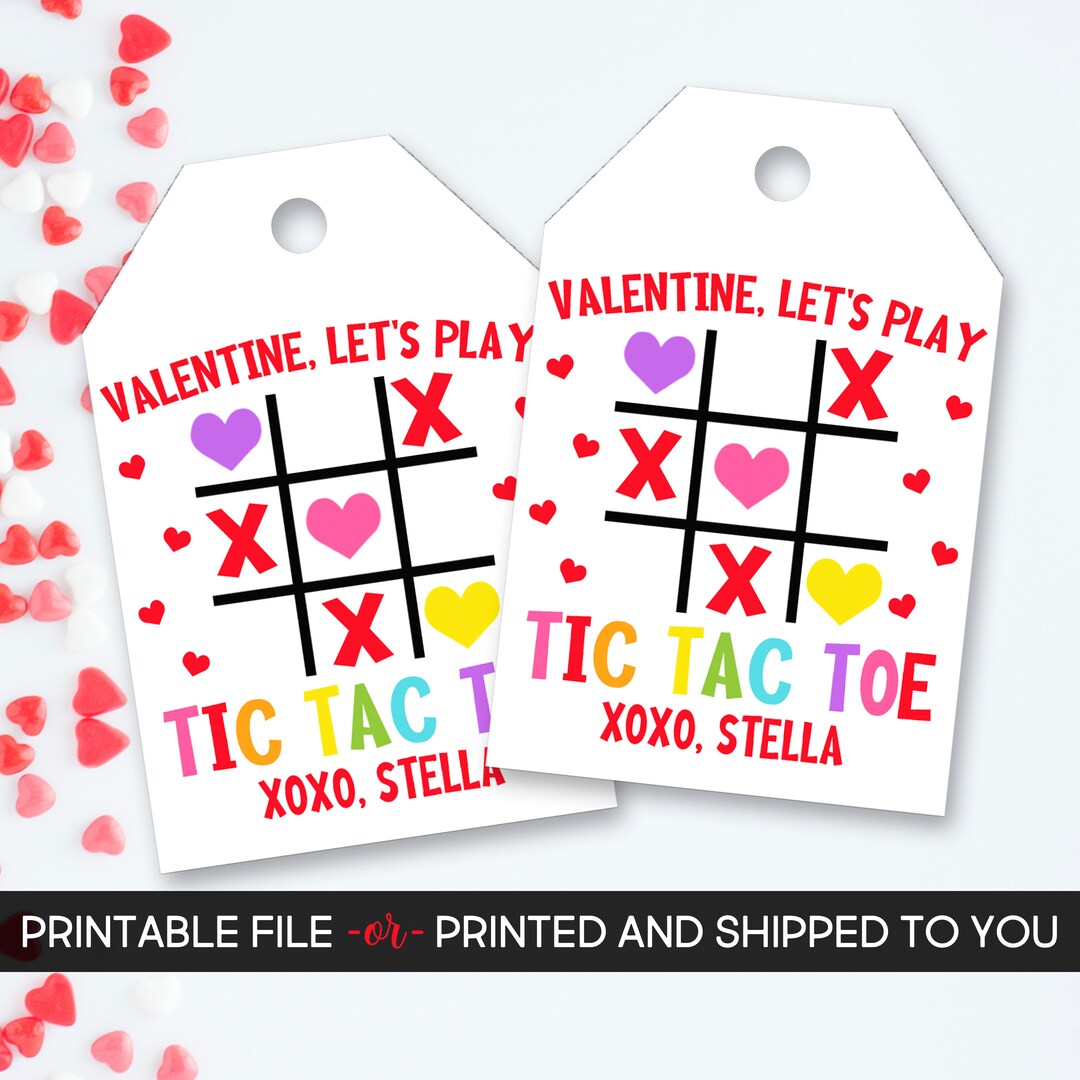 Valentine's Day Tag, Tic Tac Toe Valentines Tag, Tic Tac Toe Game ...