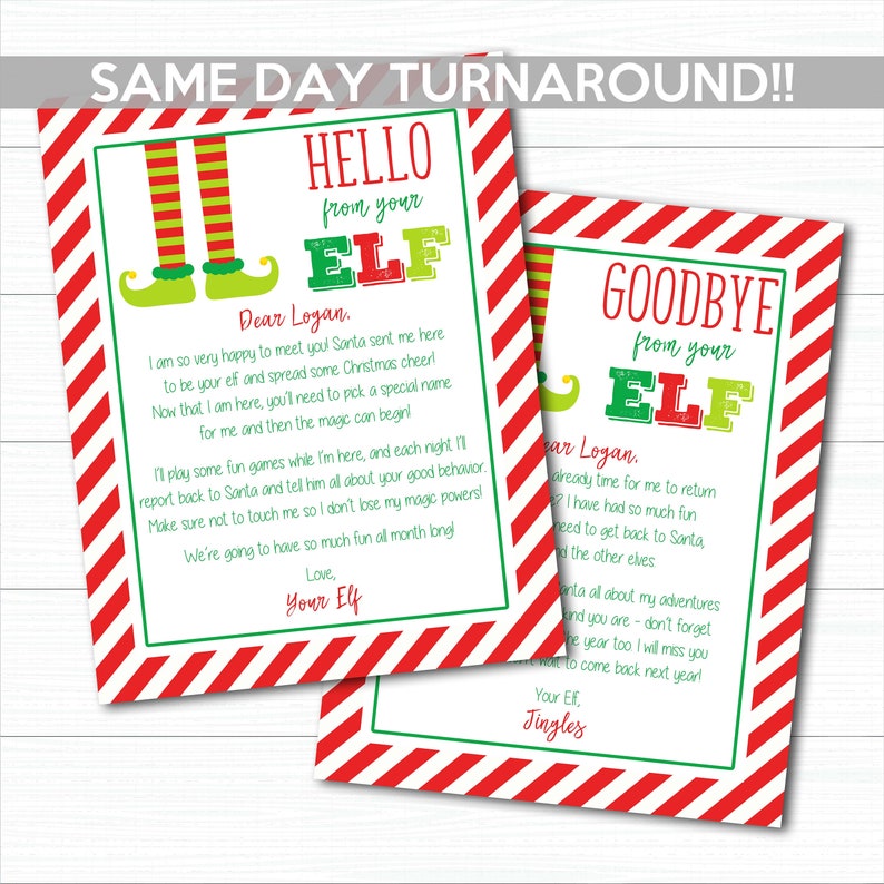 PRINTABLE Personalized Elf Arrival and Goodbye Letters | Etsy