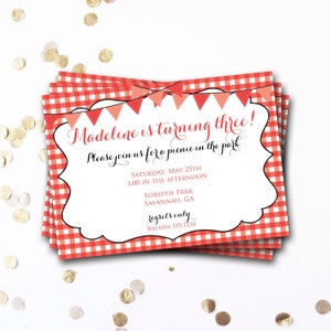 Red Picnic Invitation, Picnic Invitation, Picnic Invite, Picnic Birthday Party, Red Gingham Invitation, DIY Printable