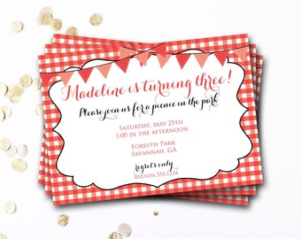 Red Gingham Picnic Birthday Invitation (DIY Printable)