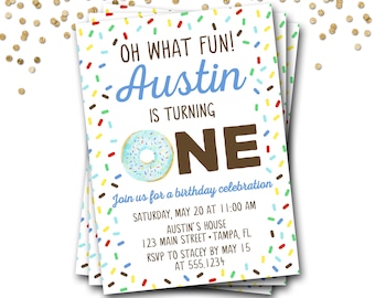 Donut Birthday Invitation, Doughnut Birthday Invitation, Donut Invitation, First Birthday, Boy Donut Invitation, Donut Party, Donut Invite