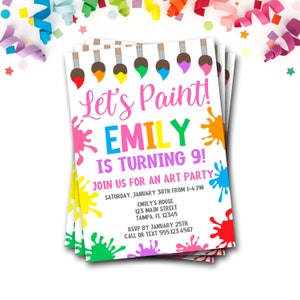 Art Birthday Invitation, Art Party Invitation, Art Birthday, Painting Birthday Invitation, Paint Splatter Invitation, Rainbow Birthday