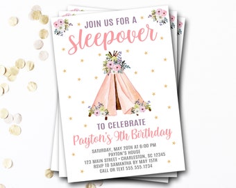 Floral Sleepover Birthday Invitation: Slumber Party Invite (Digital or Printed)