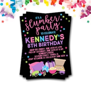 Slumber Party Birthday Invitation: Sleepover, Pajama Party (Digital or Printed)