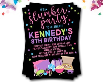 Slumber Party Birthday Invitation: Sleepover, Pajama Party (Digital or Printed)