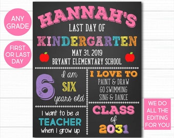 Last Day Of School Sign PRINTABLE, Girl Last Day Of School Sign, Last Day Of School Chalkboard, First Day Of School, Printable Chalkboard