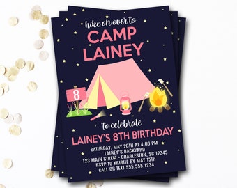 Camping Birthday Invitation: Glamping Party, Sleepover (Digital or Printed)