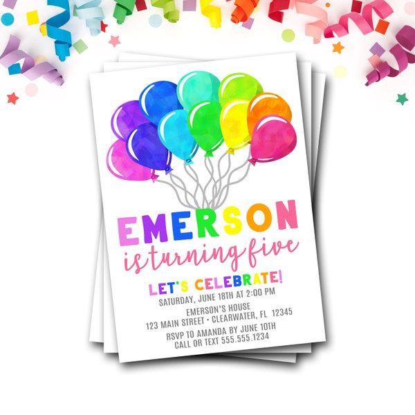 Balloon Birthday Invitation, Balloon Party Invitation, Balloon Birthday Party, Rainbow Birthday Invitation, Balloon Invite, Pop On Over