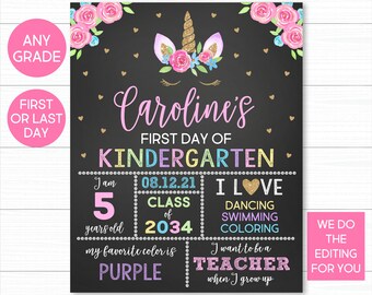 Unicorn First Day of School Sign, Printable Chalkboard (Digital JPG)