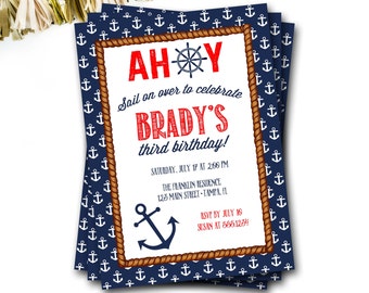 Nautical Birthday Invitation, Nautical Party, Anchor Birthday Invitation, Nautical Invitation, Boy Birthday Invitation, Ocean Birthday