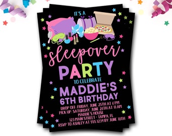 Sleepover Birthday Invitation: Pajama Party Invite (Digital or Printed)