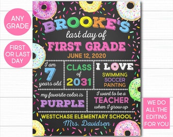 Last Day Of School Sign PRINTABLE, Donut Last Day Of School Sign, Last Day Of School Chalkboard Printable, First Day Of School Sign